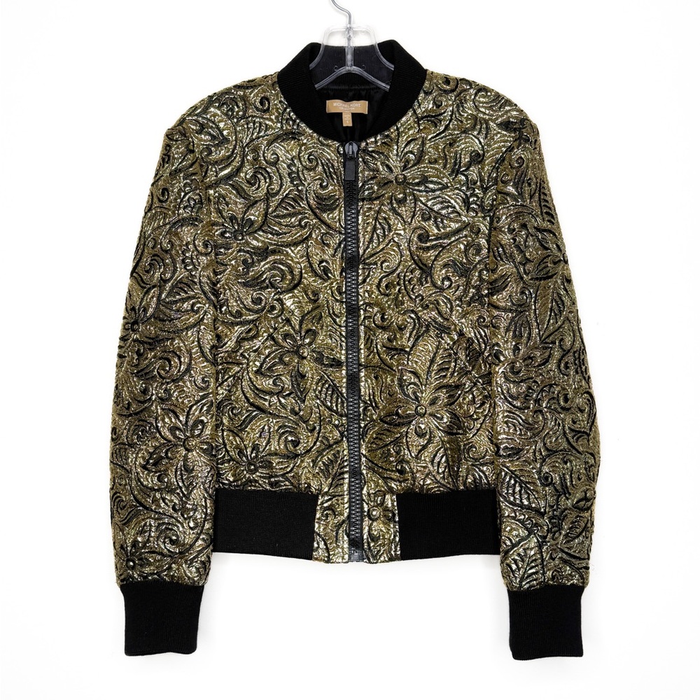 MICHAEL KORS COLLECTION Resort 19 size Small Floral Brocade Bomber Jacket Gold - Picture 6 of 16